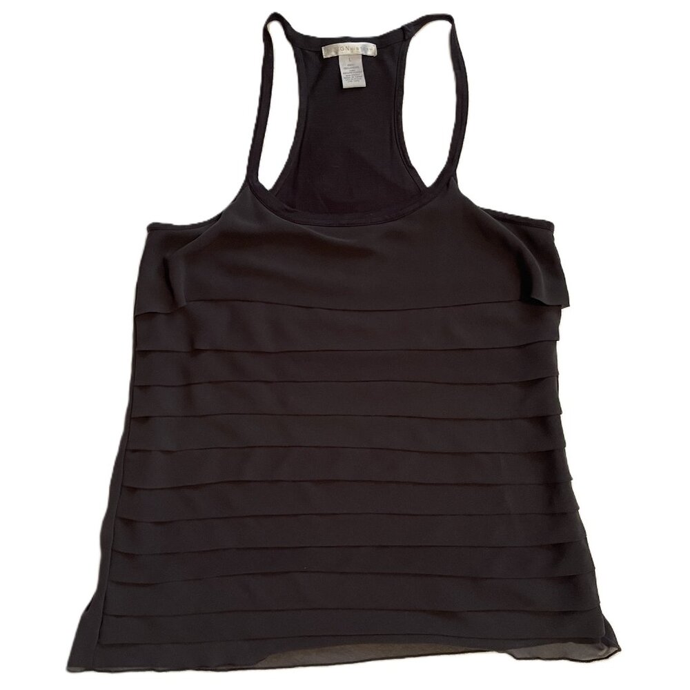 DESIGN HISTORY WOMENS TANK TOP Size L DARK GRAY Racer Back LAYERED FLOUNCY  927A